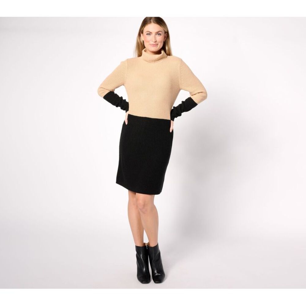 Belle by Kim Gravel Women's Dress Sz L Color Block Shaker Knit Brown A620788